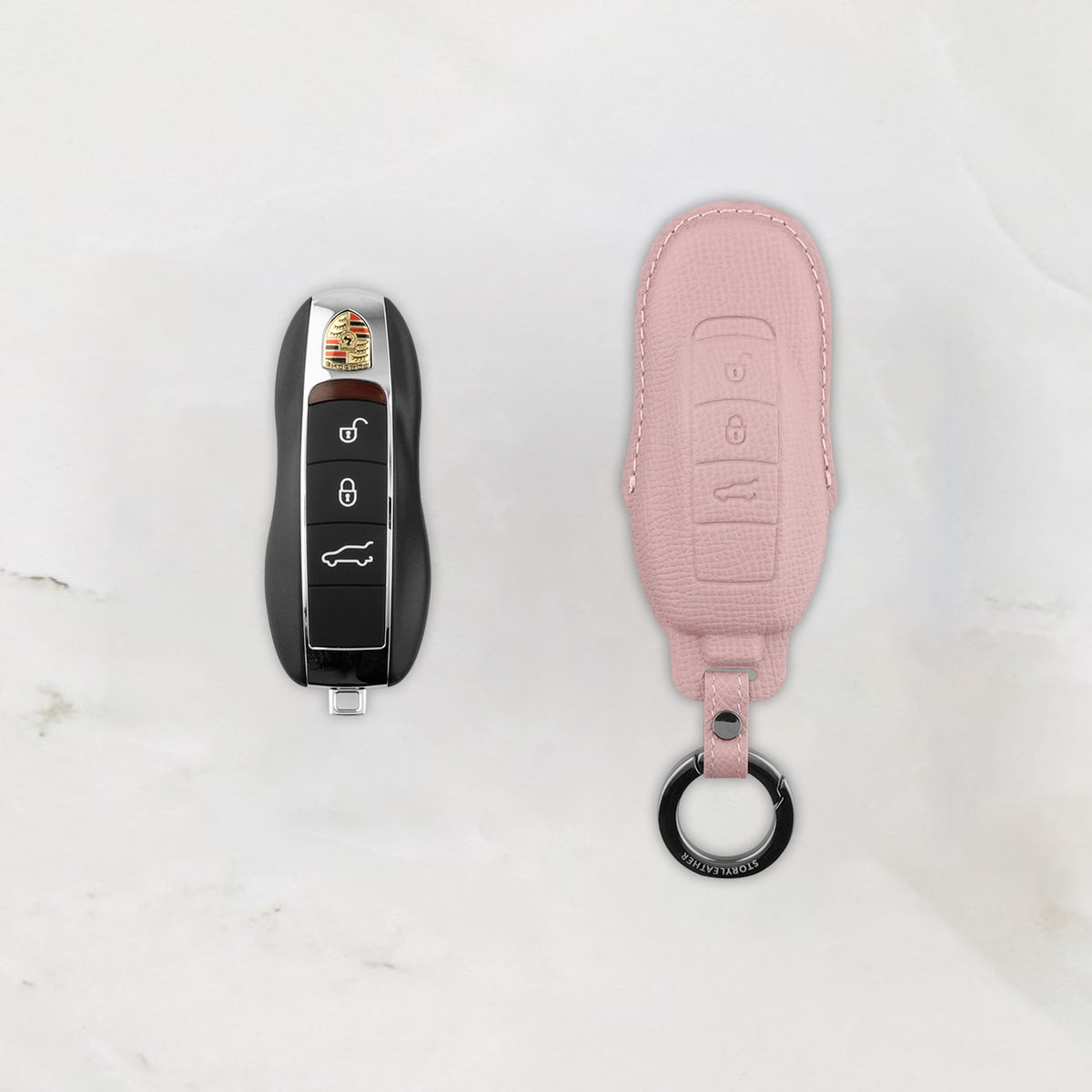Pink leather key cover for Porsche smart key