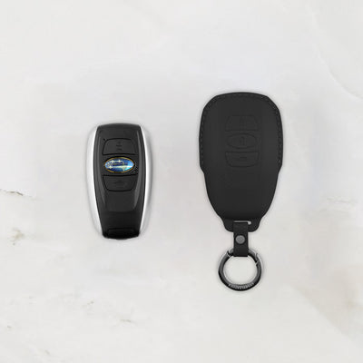 Black leather key cover for Subaru smart key