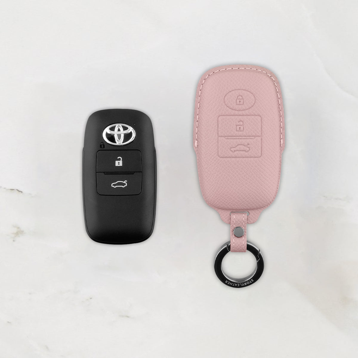 Pink leather key cover for Toyota smart key