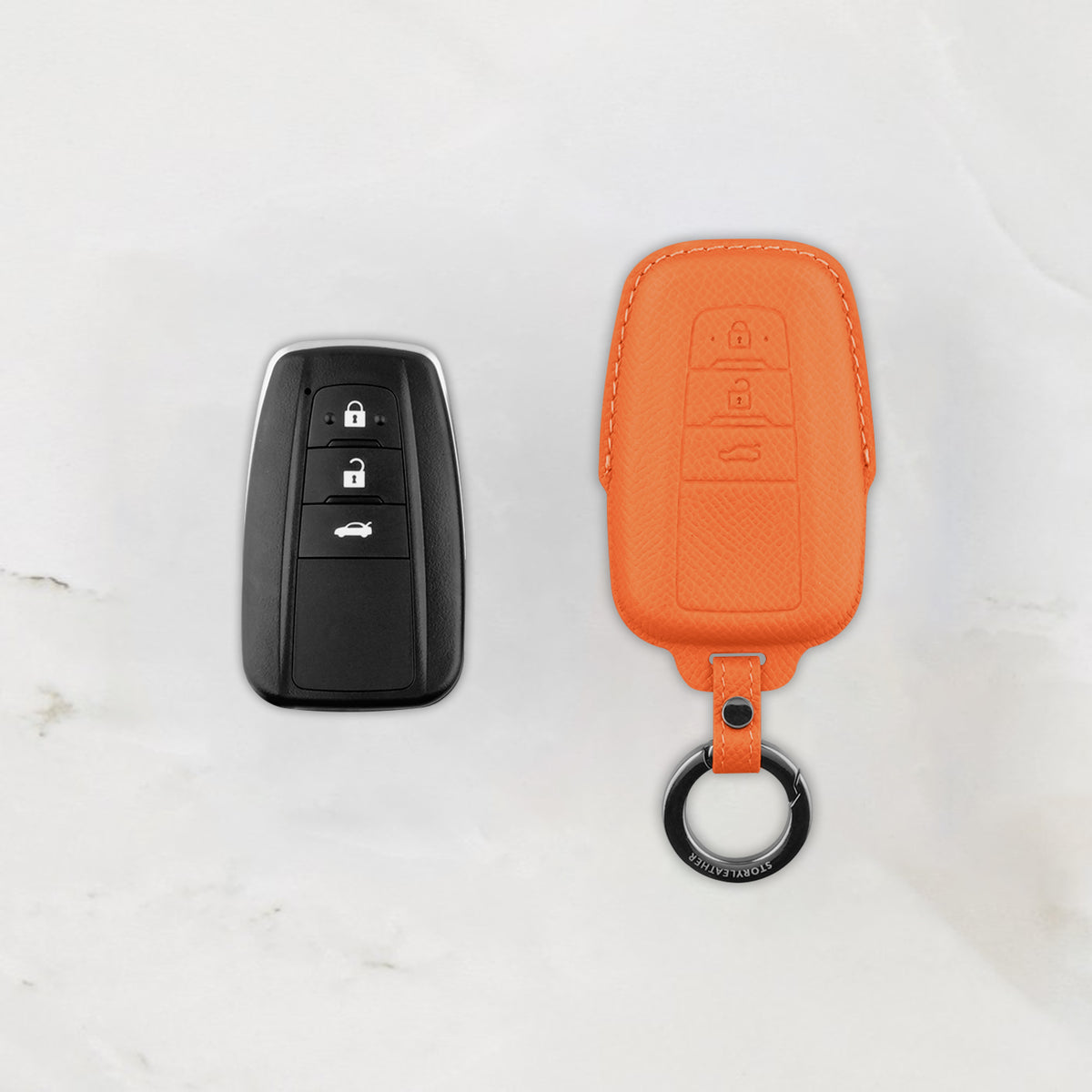 Orange leather key cover for Toyota smart key