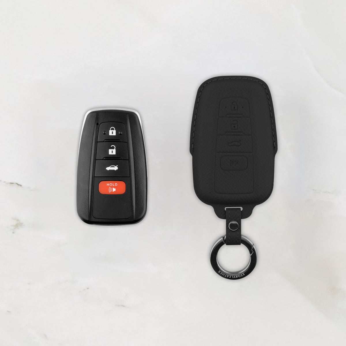 Black leather key cover for Toyota smart key