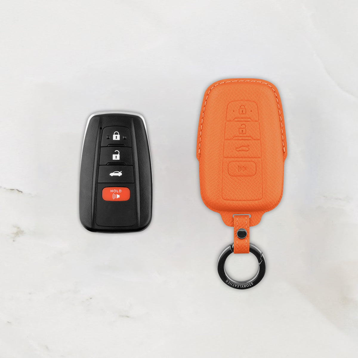 Orange leather key cover for Toyota smart key