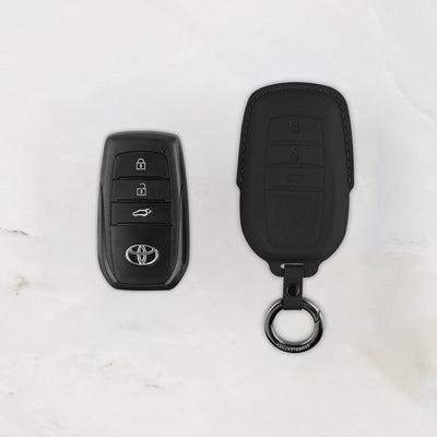 Black leather key cover for Toyota smart key