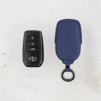 Blue leather key cover for Toyota smart key