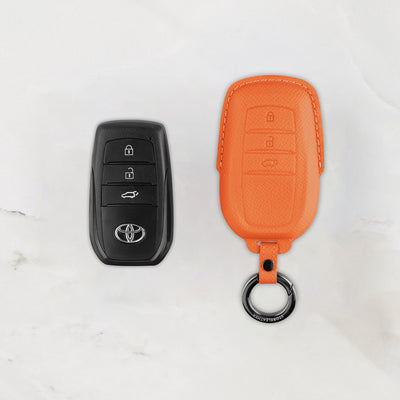 Orange leather key cover for Toyota smart key