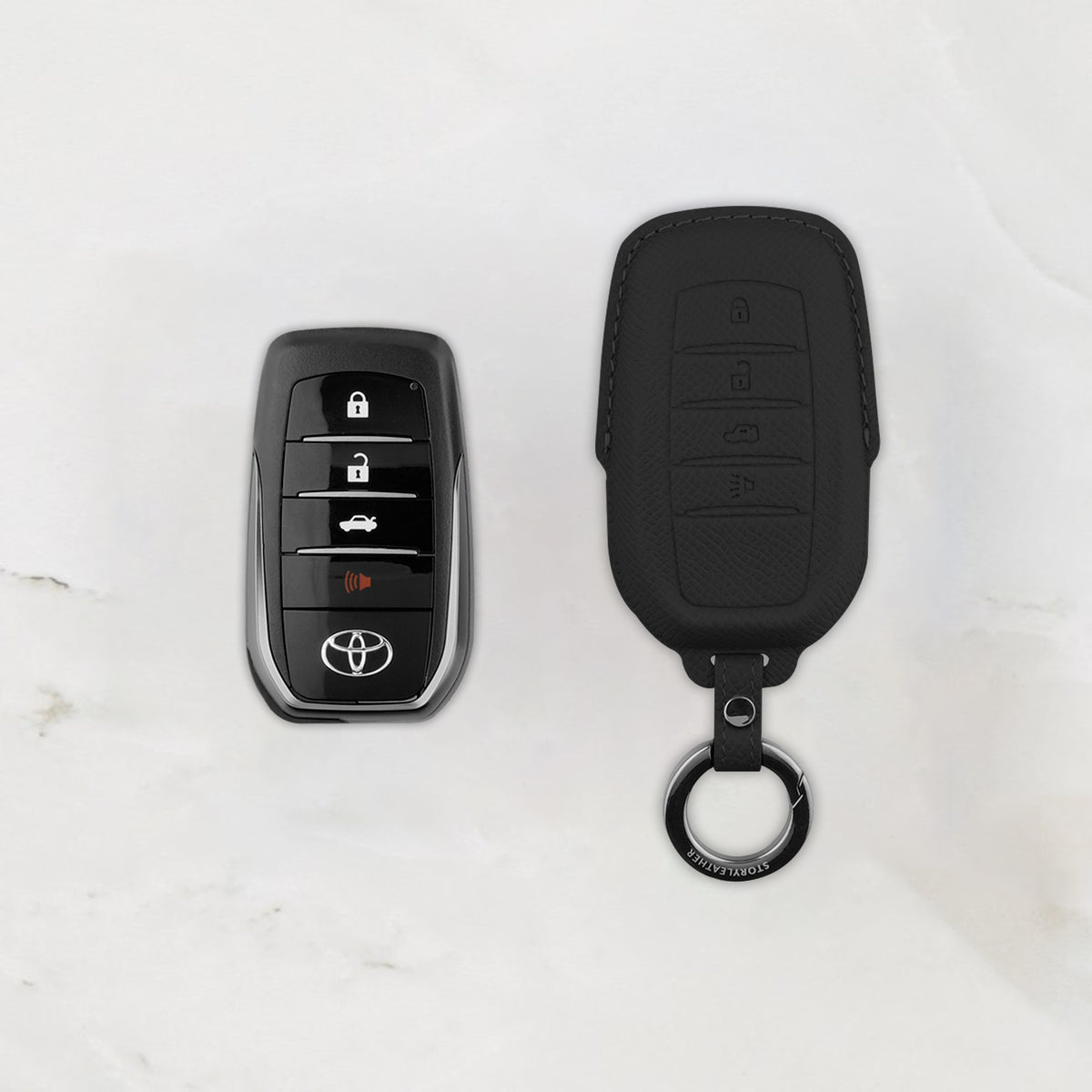 Black leather key cover for Toyota smart key