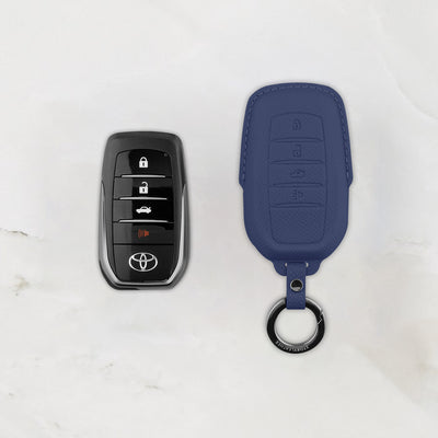 Blue leather key cover for Toyota smart key