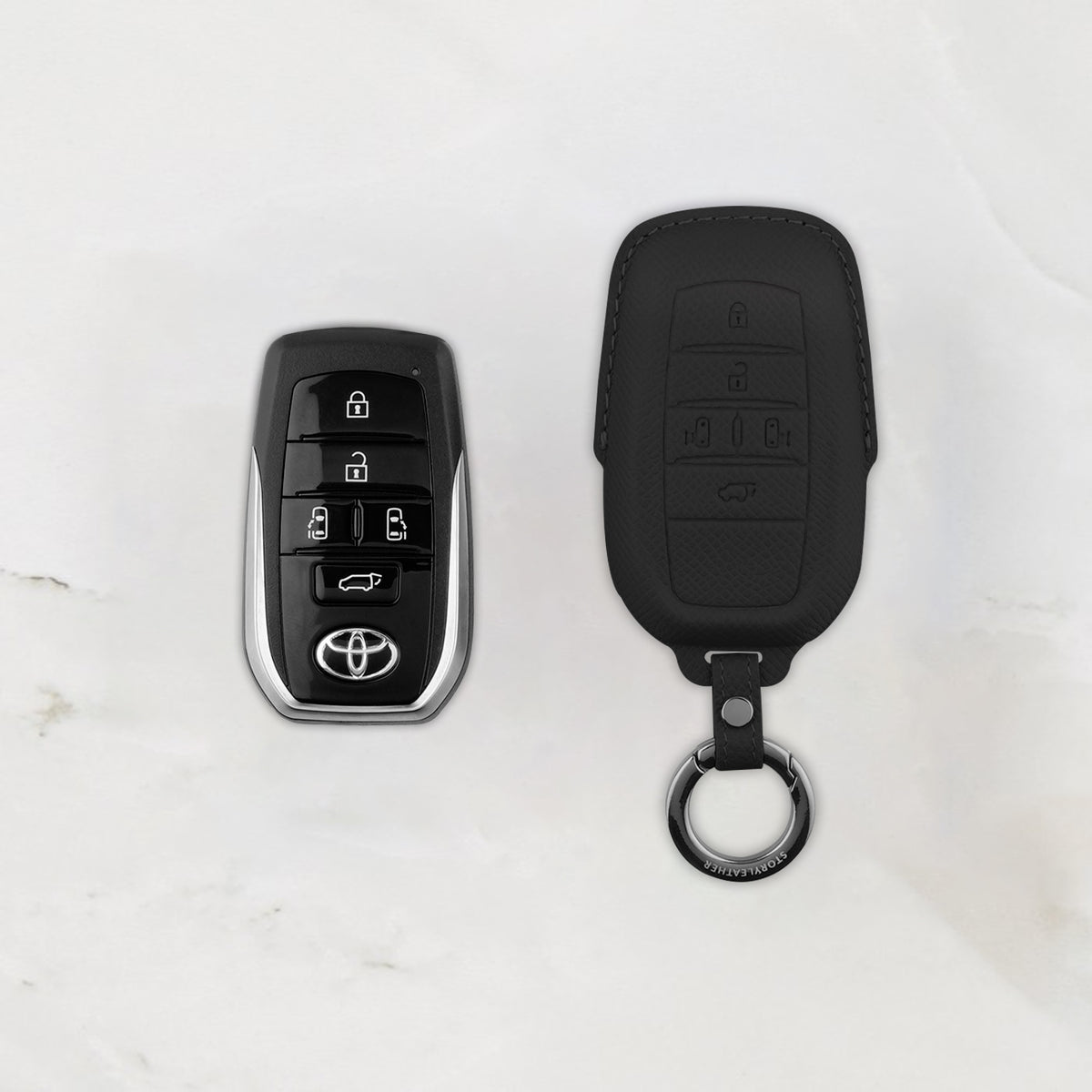 Black leather key cover for Toyota smart key