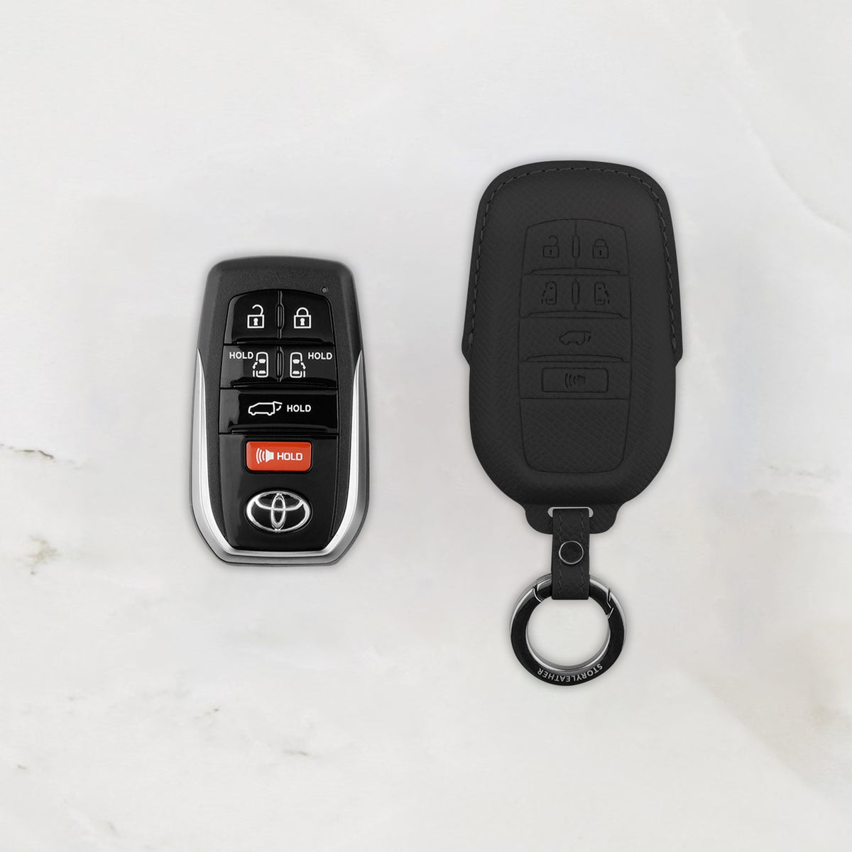 Black leather key cover for Toyota smart key