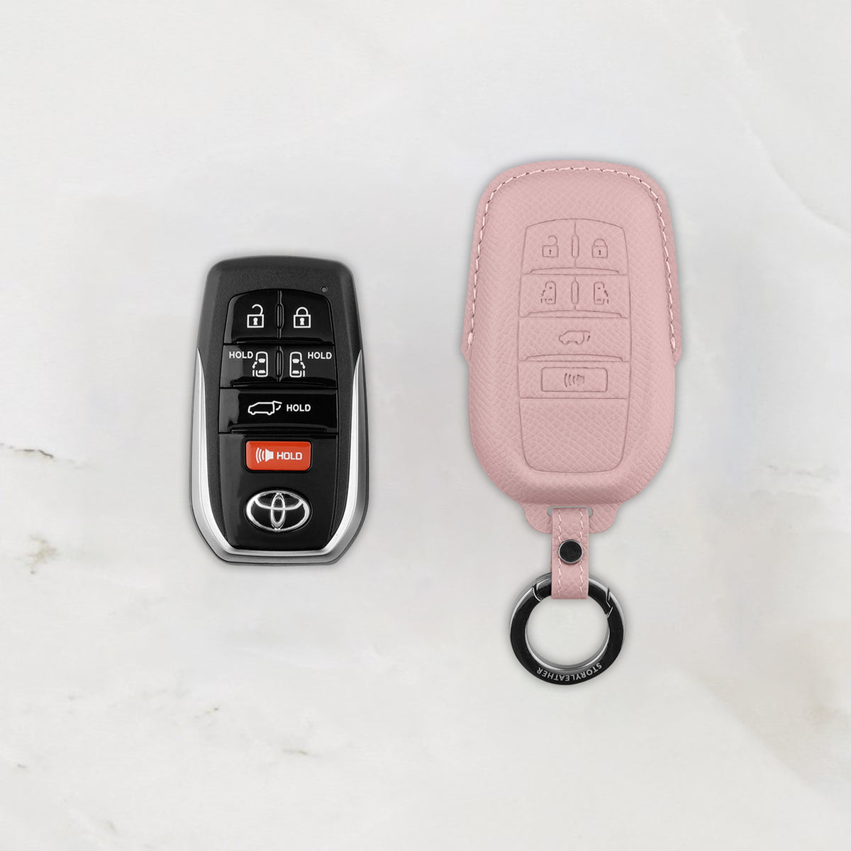 Pink leather key cover for Toyota smart key
