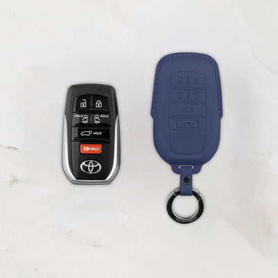 Blue leather key cover for Toyota smart key