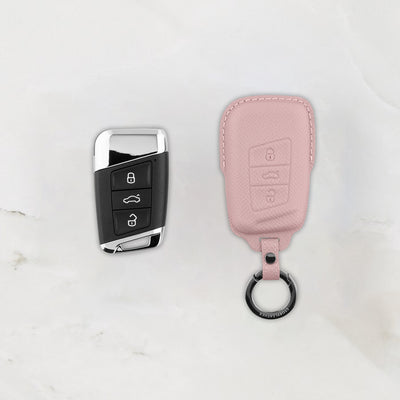 Pink leather key cover for Volkswagen & Skoda smart key
