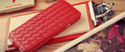 Down Flip Woven Leather Case