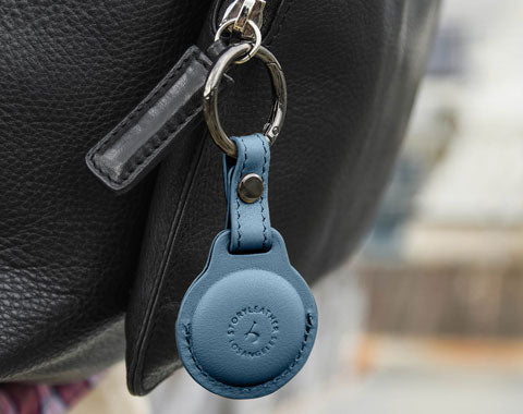 AirTag Leather Keychain - Navy Blue