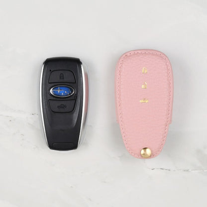 Pink leather key cover for Subaru key