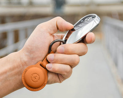 AirTag Leather Keychain - Pumpkin Orange