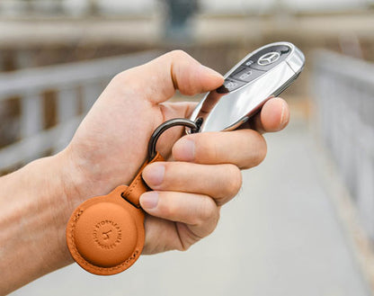 AirTag Leather Keychain - Pumpkin Orange