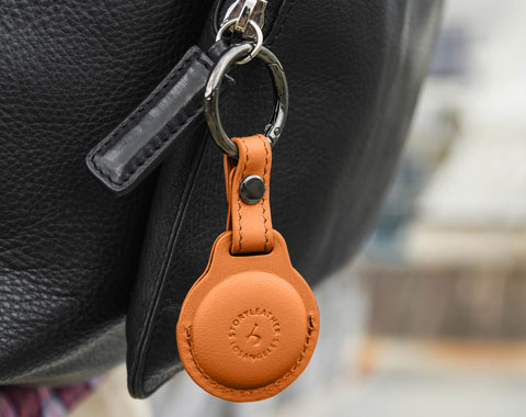 AirTag Leather Keychain - Pumpkin Orange