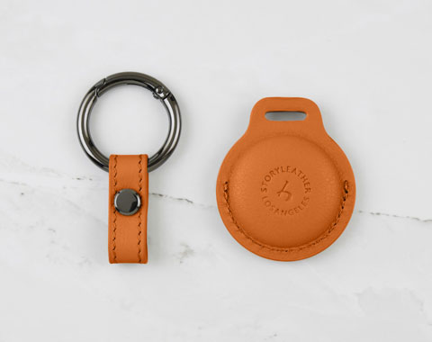 AirTag Leather Keychain - Pumpkin Orange