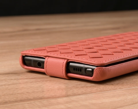 Down Flip Woven Leather Case